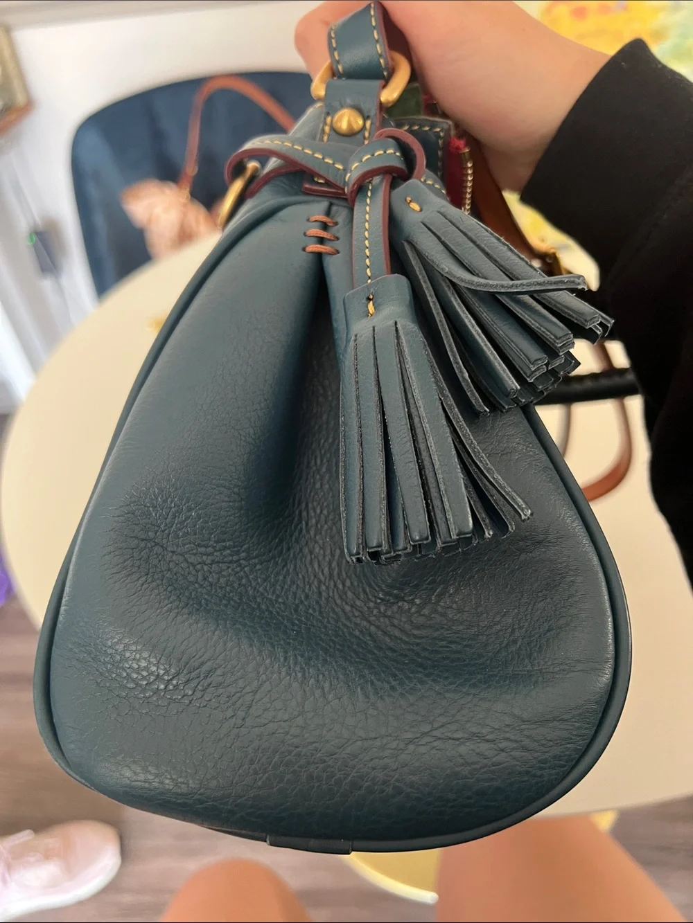 Dooney & Bourke Denim Leather Florentine Satchel with Gold Hardware